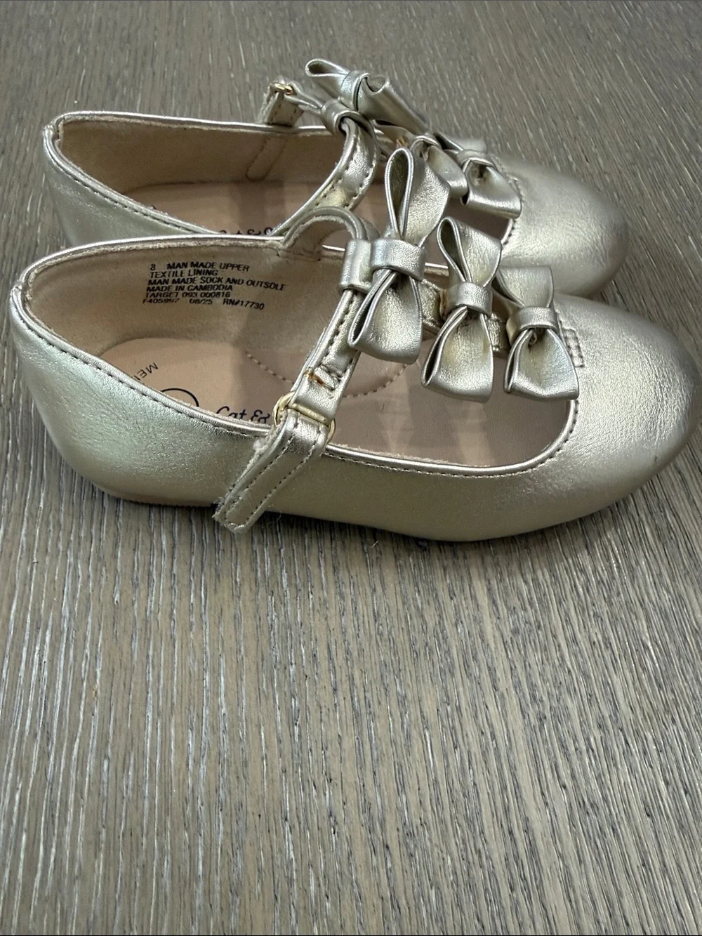 Cat & Jack Girls Metallic Gold Bow Mary Janes